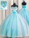 White and Blue Quince Ball Gowns Military Ball and Sweet 16 and Quinceanera and For with Beading Spaghetti Straps Sleeveless Lace Up