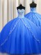 Blue Quinceanera Gowns Sweetheart Sleeveless Brush Train Lace Up
