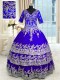 Blue Satin and Tulle Zipper Vestidos de Quinceanera Half Sleeves Floor Length Appliques and Ruffled Layers