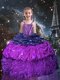 Suitable Eggplant Purple Ball Gowns Spaghetti Straps Sleeveless Organza Floor Length Lace Up Beading and Ruffles and Pick Ups Toddler Flower Girl Dress