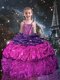 Purple Lace Up Spaghetti Straps Beading and Ruffles and Pick Ups Little Girl Pageant Gowns Organza Sleeveless