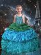 Flirting Aqua Blue Sleeveless Floor Length Beading and Ruffles and Pick Ups Lace Up Little Girl Pageant Gowns